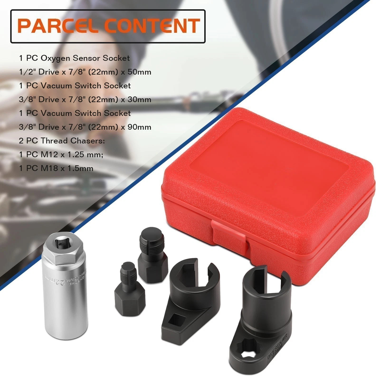 O2 Oxygen Sensor Socket Thread Chaser Set 5PCS O2 Sensor Wrench Removal Tool Kit