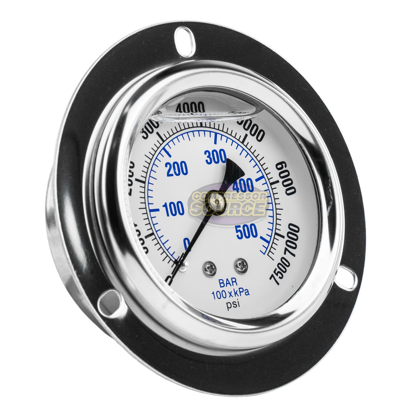 2.5" Liquid Filled Pressure Gauge 0-7500 PSI 1/4" NPT CBM Panel Flush Mount