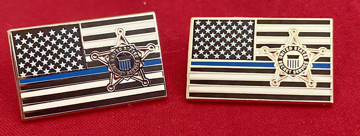 US SECRET SERVICE PINS - THIN BLUE LINE ON US FLAG WITH USSS STAR / LOT OF TWO