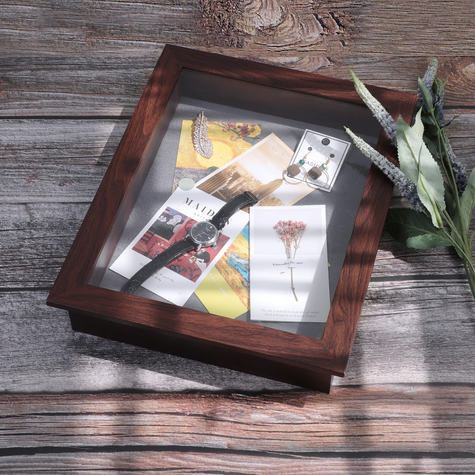 Shadow Box Frame Display Case 2" Depth 6 Pins for 11x14 Collages Mementos, Brown