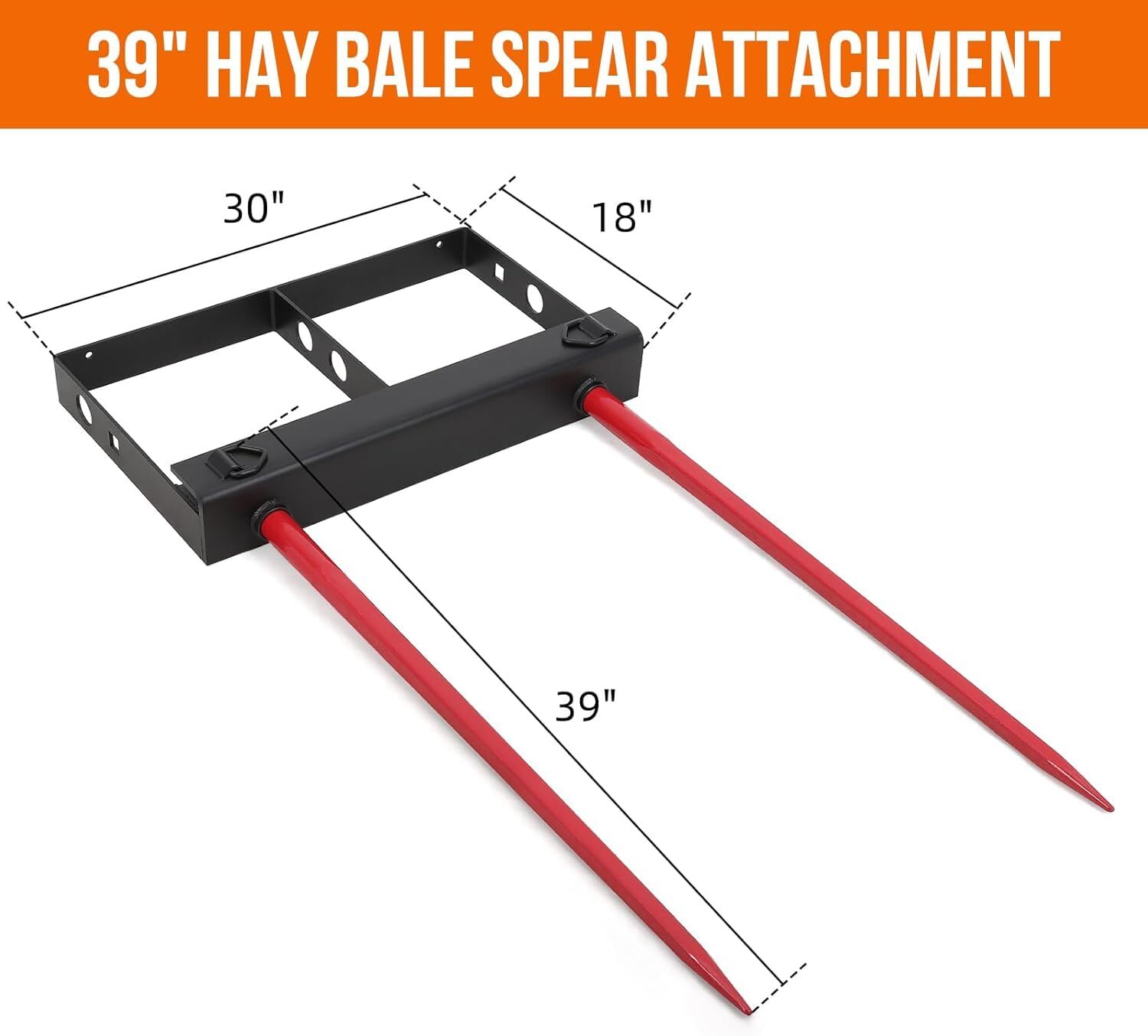 4000LB Hay Bale Spear Attachment | 39" with 2 Spears, Quick Attach for Skid Stee