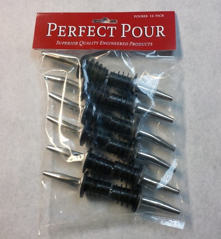 12 Metal Chrome & Black Pour Spouts Liquor Bottle Flair Pourer 285-50 FREE SHIP