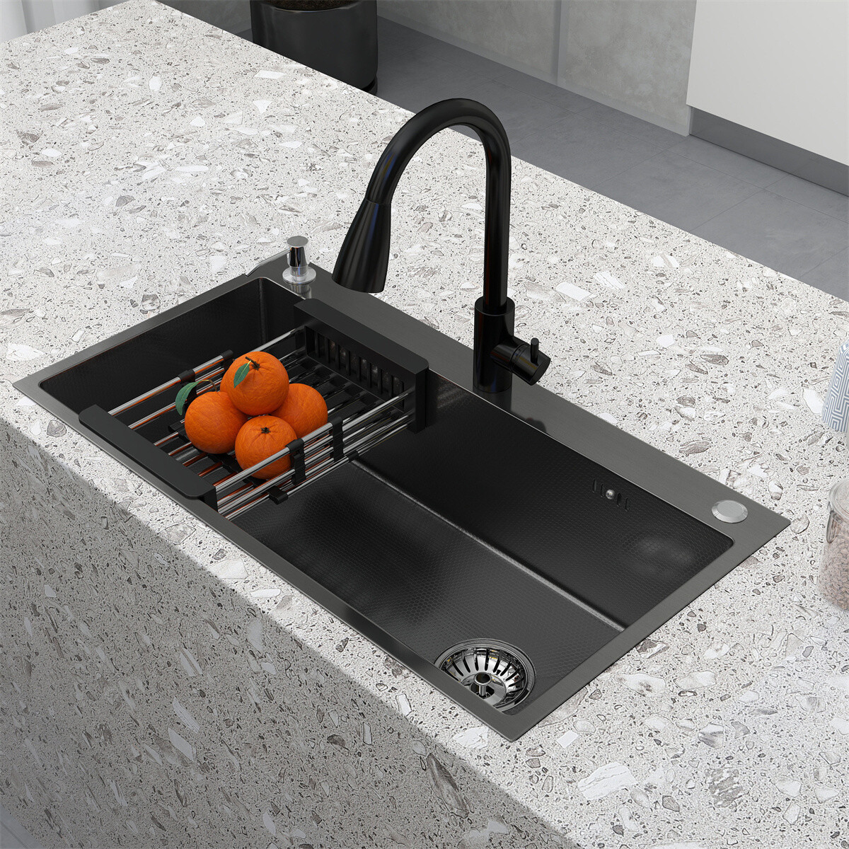 28"/30"/32" Drop In Kitchen Sink Stainless Steel Single Bowl Top Mount Black