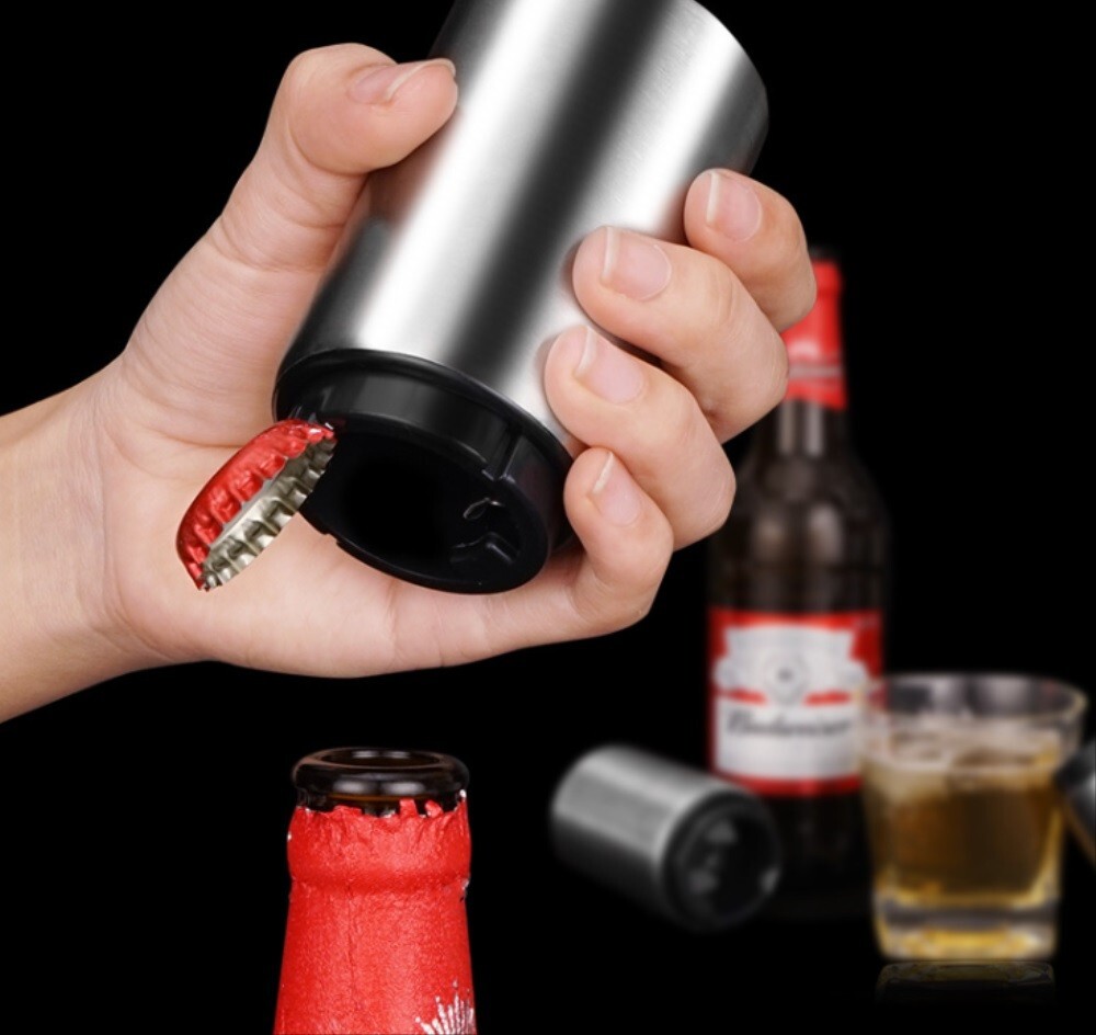 2-Pack Stainless Steel Automatic Beer Soda Bottle Opener - Easy Push Down Cap