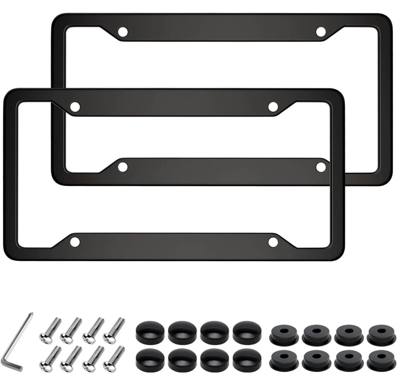 Black License Plate Frames 2 Packs, Black, Aluminum