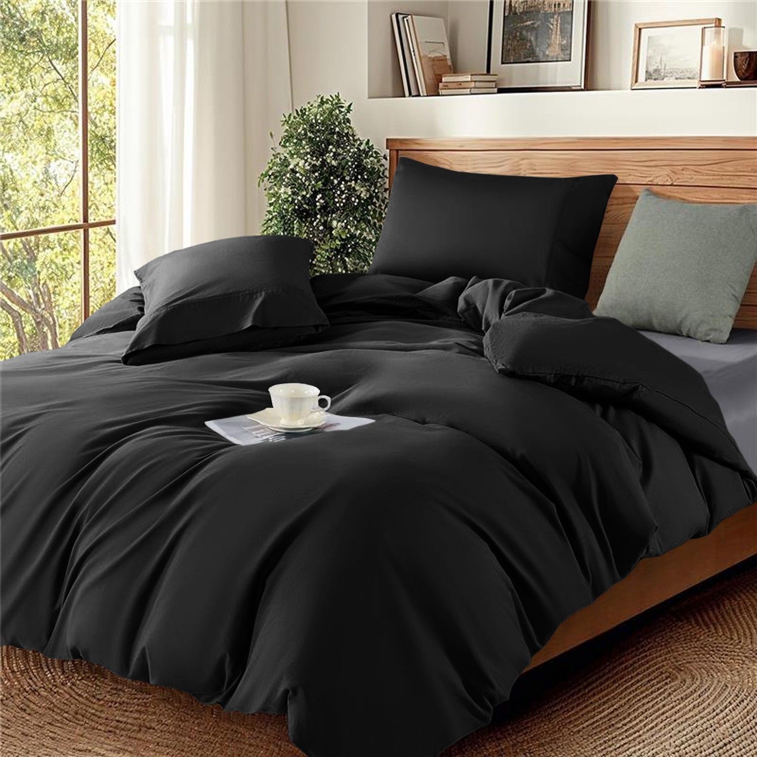 Plain Duvet Quilt Cover With Pillowcase Soft Microfiber Reversible Bedding Set