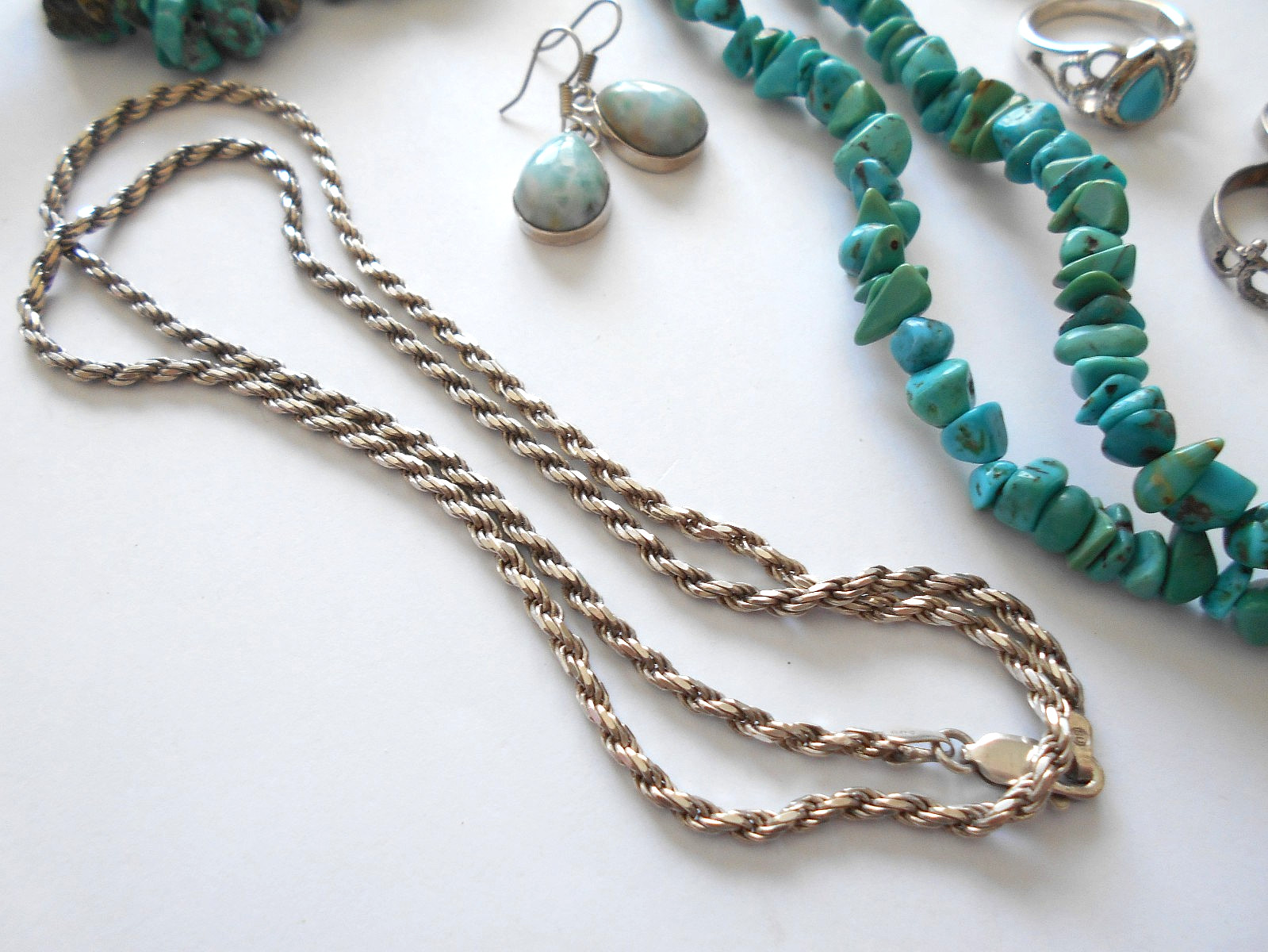 Lot of 8 Pieces Sterling Turquoise, Lapis, Larimar Jewelry Lot #5 130 Grams