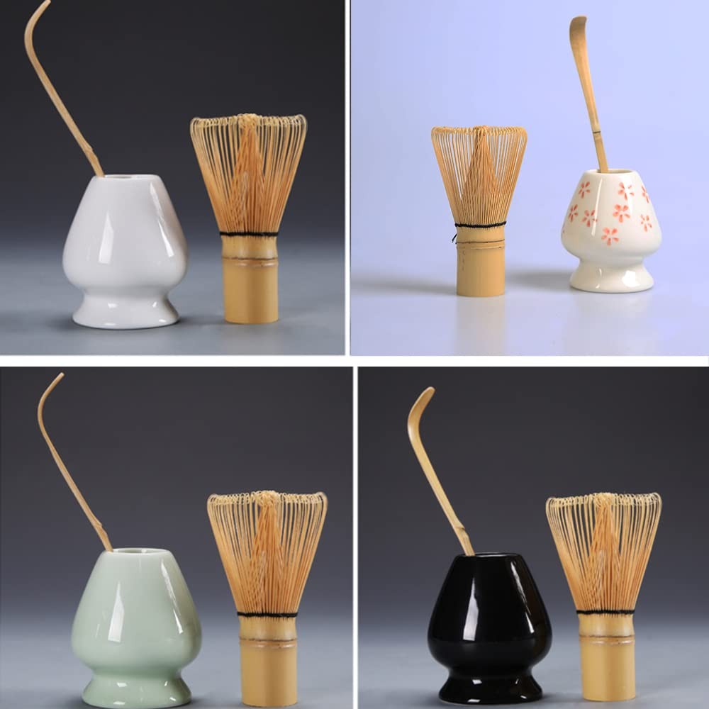 Matcha Tea Set 3-Piece Chasen Whisk Chashaku Scoop Holder White Bamboo Japan