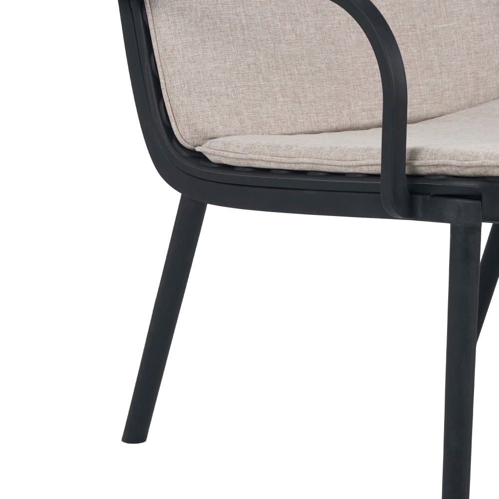 Outdoor Patio Loveseat with Weather Resistant Cushions, PP Frame, Black Beige