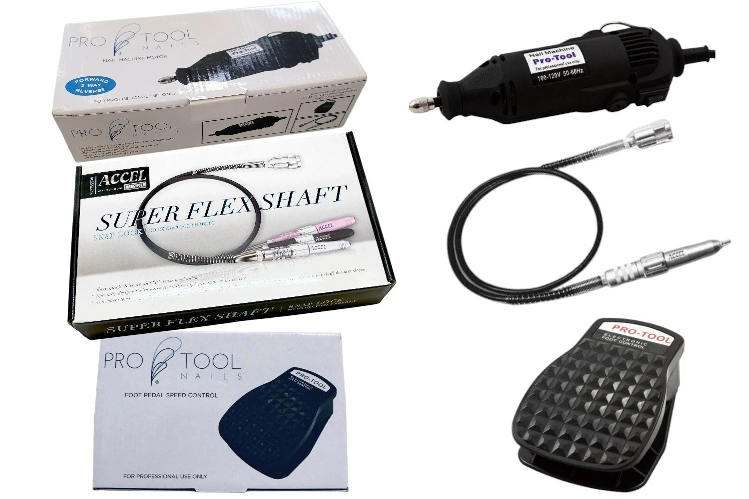 Pro-Tool  Nail Machine Nail Drill Two Way Complete Set 3 pcs - Accel 3/32 shaft