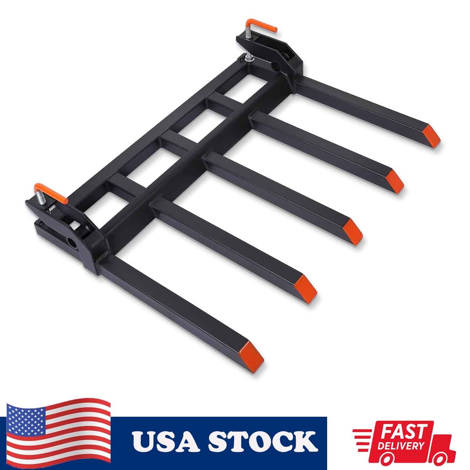 Clamp on Debris Pallet Forks to 48" Bucket 2500lbs Heavy Duty 5 Fork Tines