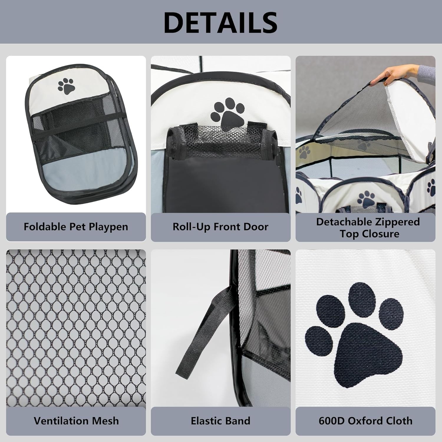 Portable Pet Playpen Dog Puppy Exercise Pen Foldable Indoor Outdoor w/ Mesh