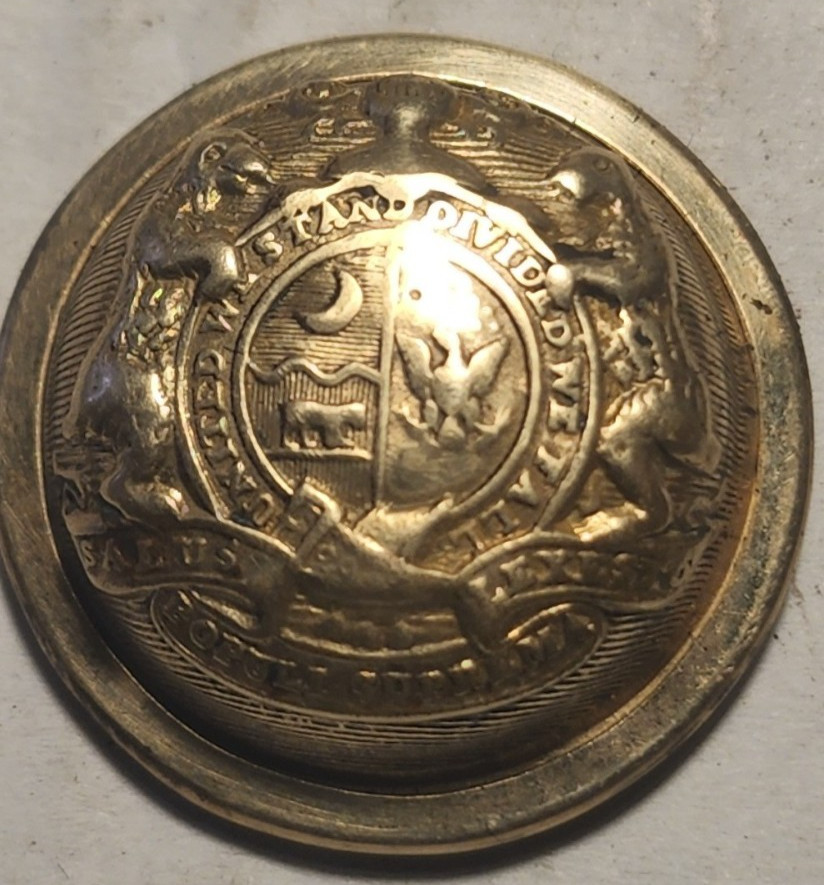CONFEDERATE MISSOURI CIVIL WAR OFFICERS COAT BUTTON ~ SCOVILL MF'G CO WATERBURY