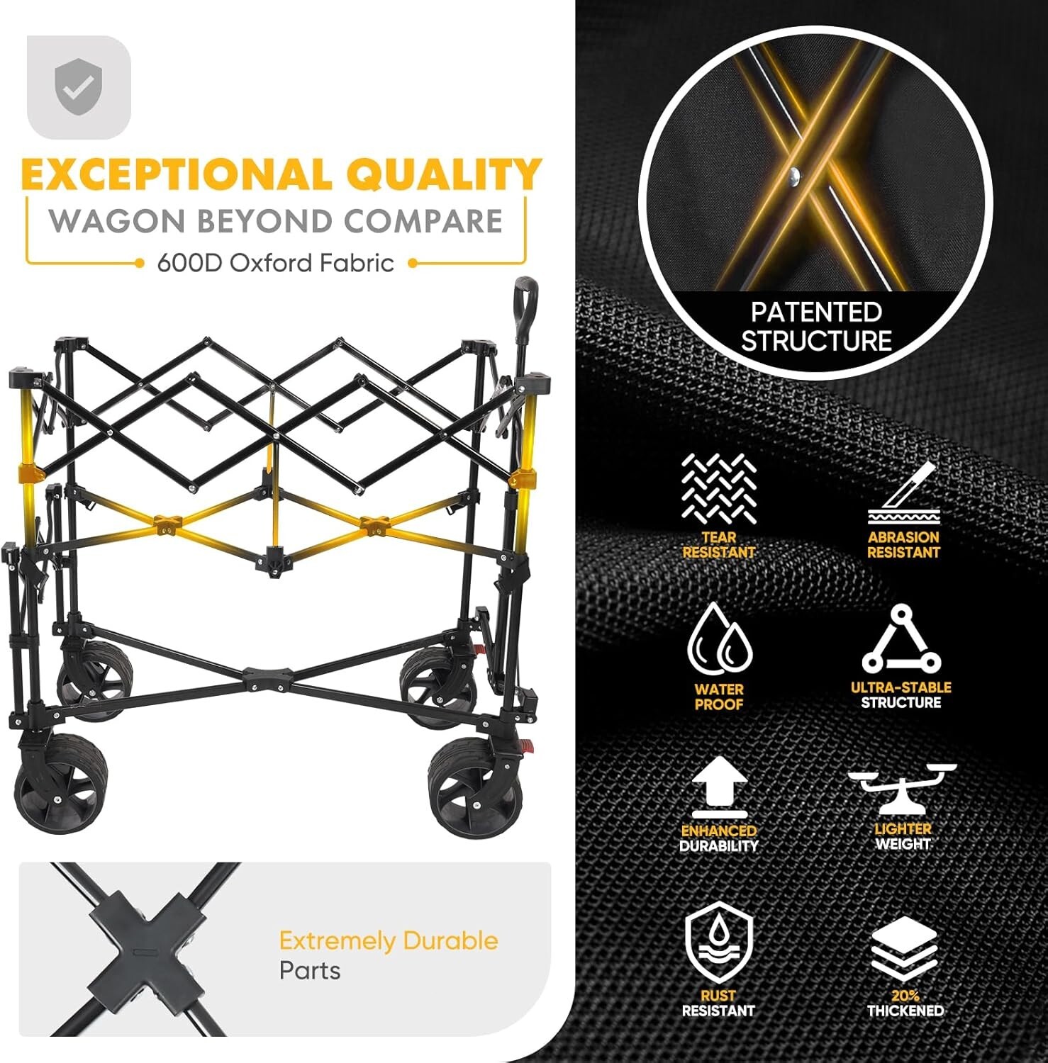 Heavy Duty Folding Wagon All-terrain Wheels For Camping, Sports, Garden,black