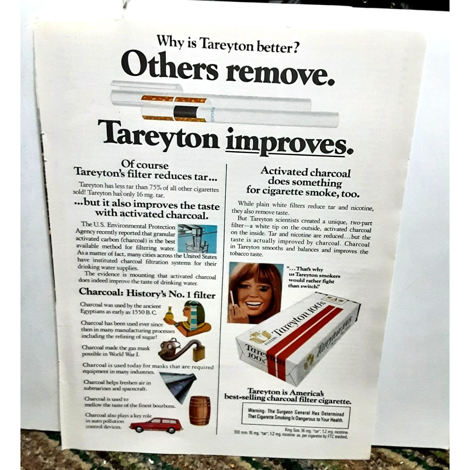 1976 Tareyton Charcoal Filter Cigarettes Original Print Ad 70s vintage