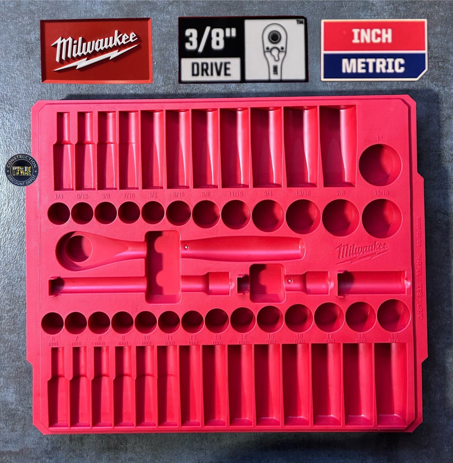 Milwaukee Heavy Duty Tray  3/8" Drive Ratchet & Socket Tool Box Organizer