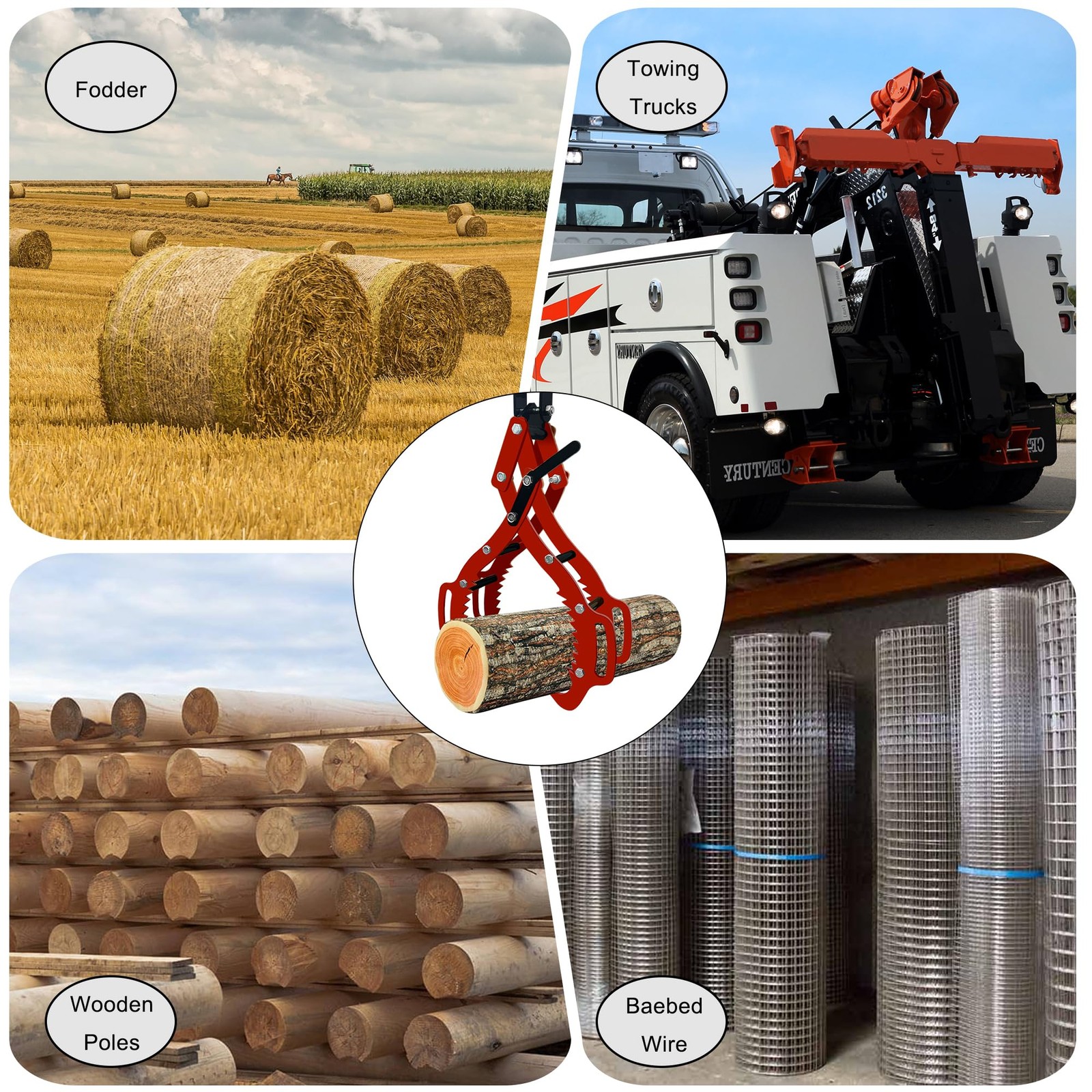 36 inch Log Lifting Tongs Log Grapple 4 Claw Timber Heavy Duty Solid Steel