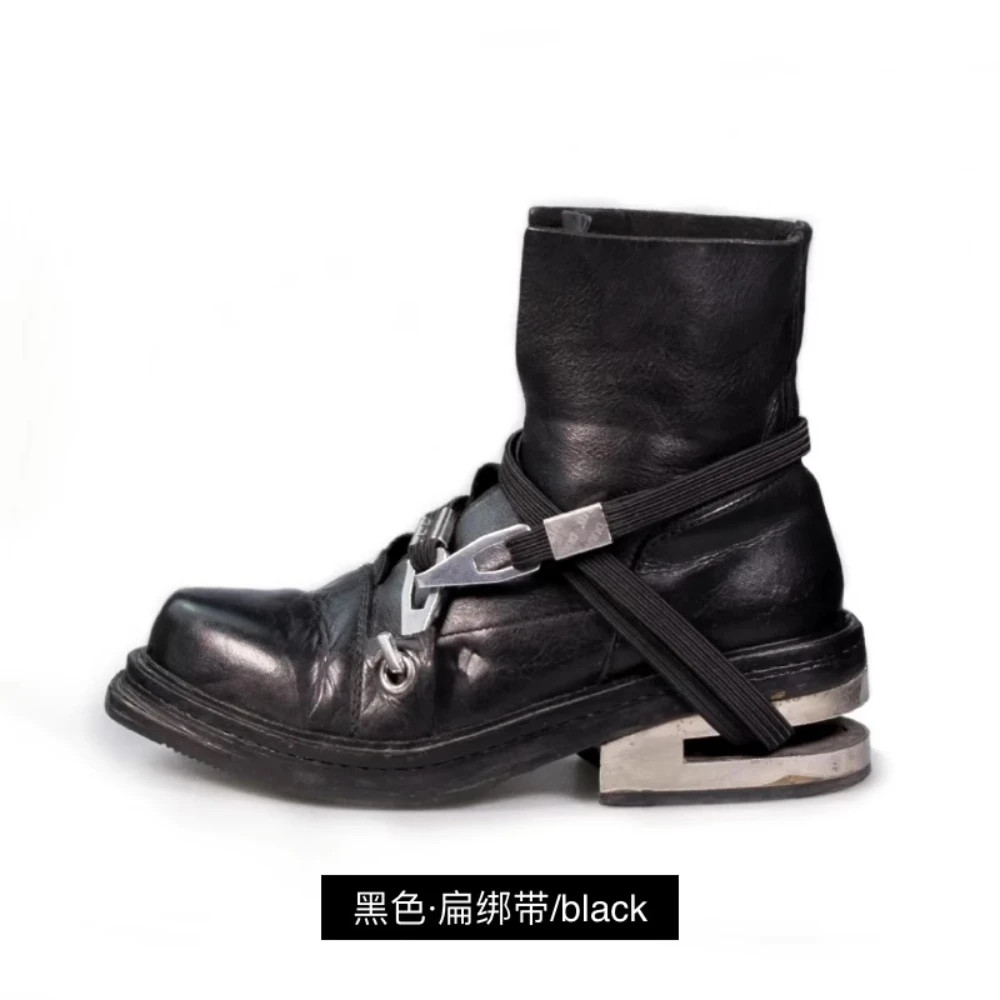 Men's Motorcycle Boots Metal Chunky Heel Mid-Calf Round Toe Western Boots Women