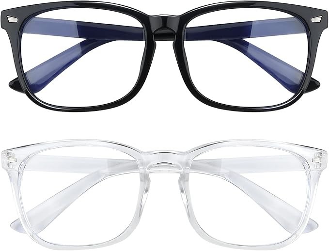 Blue Light Blocking Glasses 2 Pack Non Prescription Computer Eyewear Black Clear