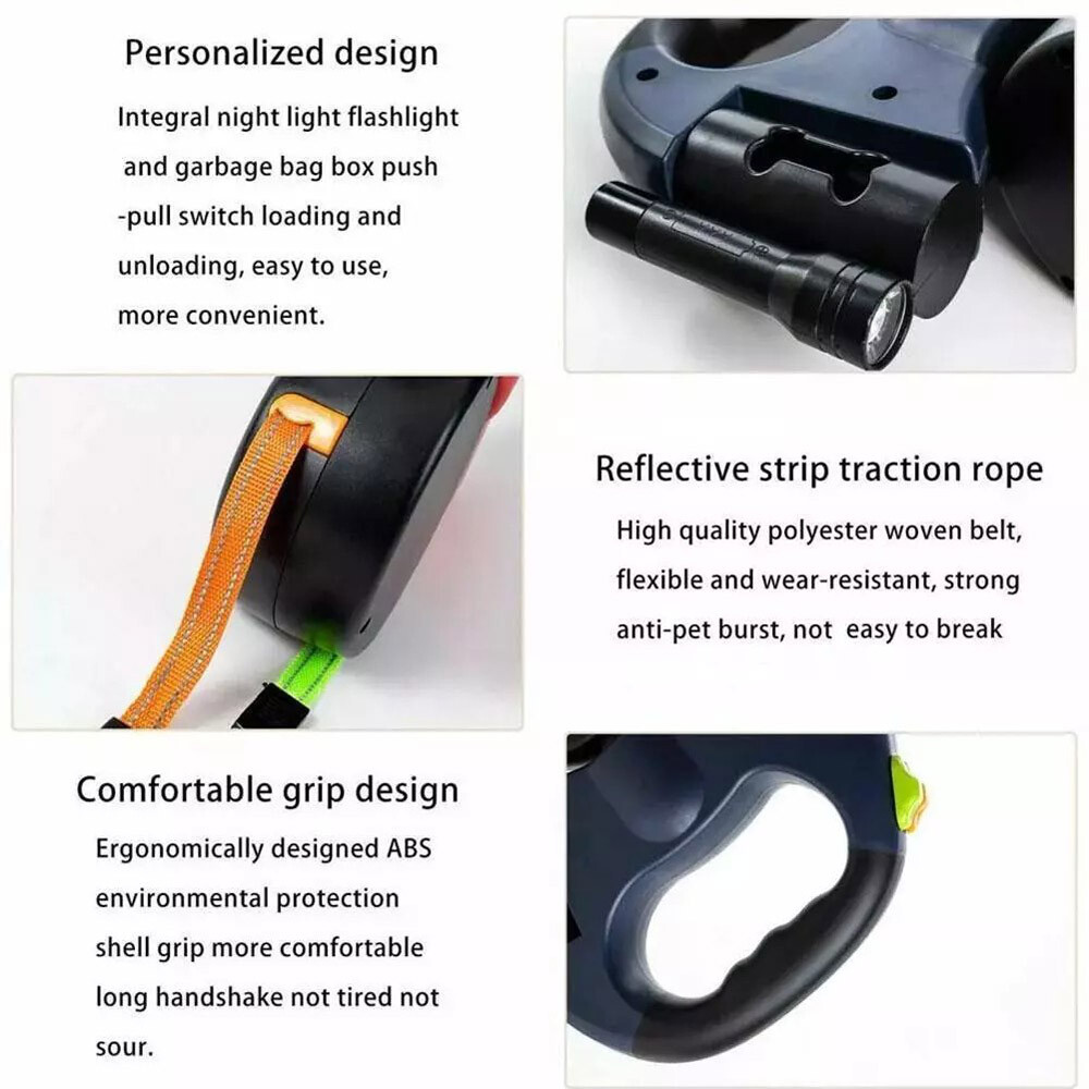 Retractable Dual Pet Leash Lead 360 Swivel Reflective Double Dog Walking Leashes