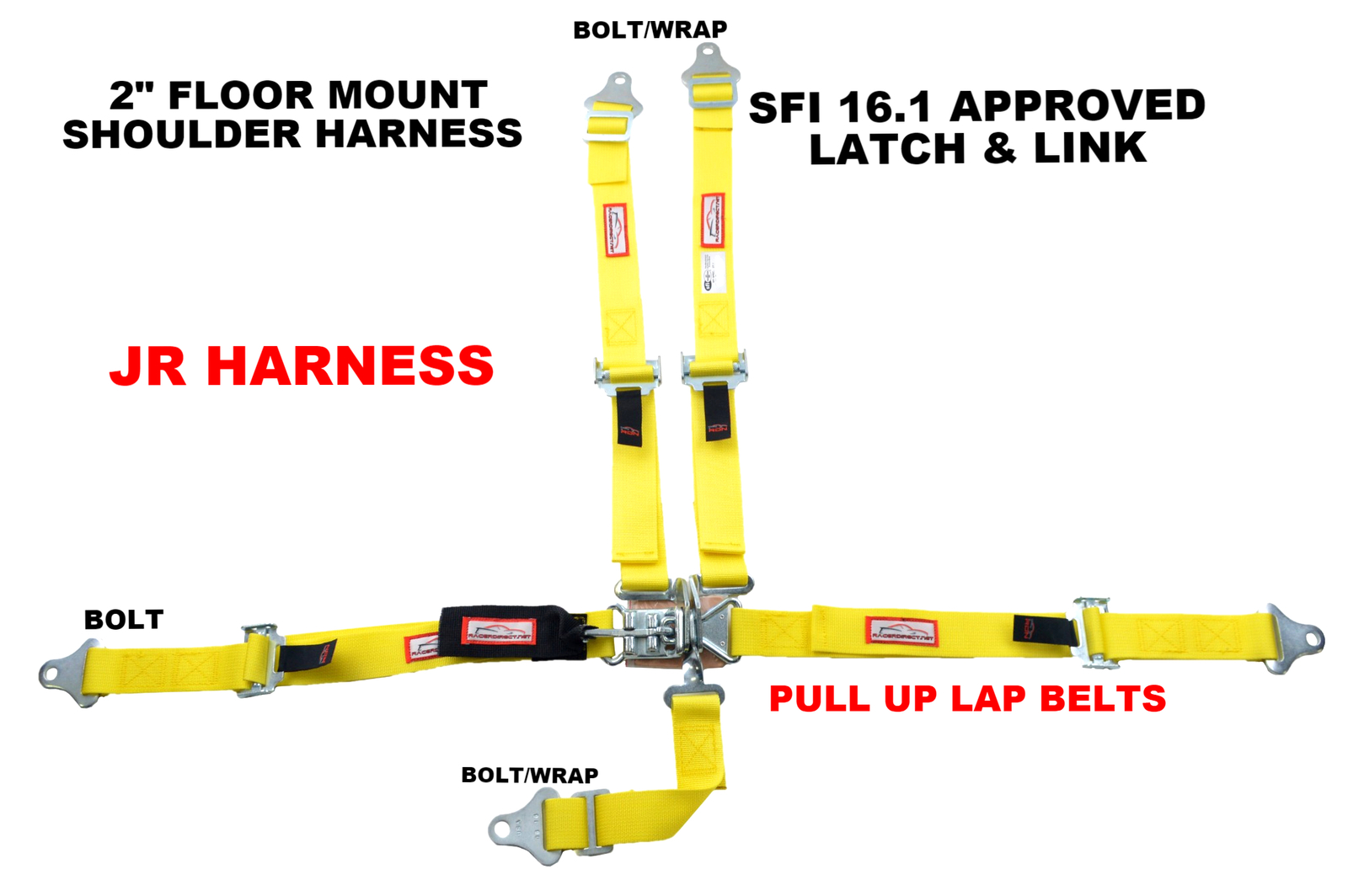 YELLOW SFI 16.1 RACE HARNESS SEAT BELT BOLT IN LATCH & LINK FLOOR MOUNT BOLT IN