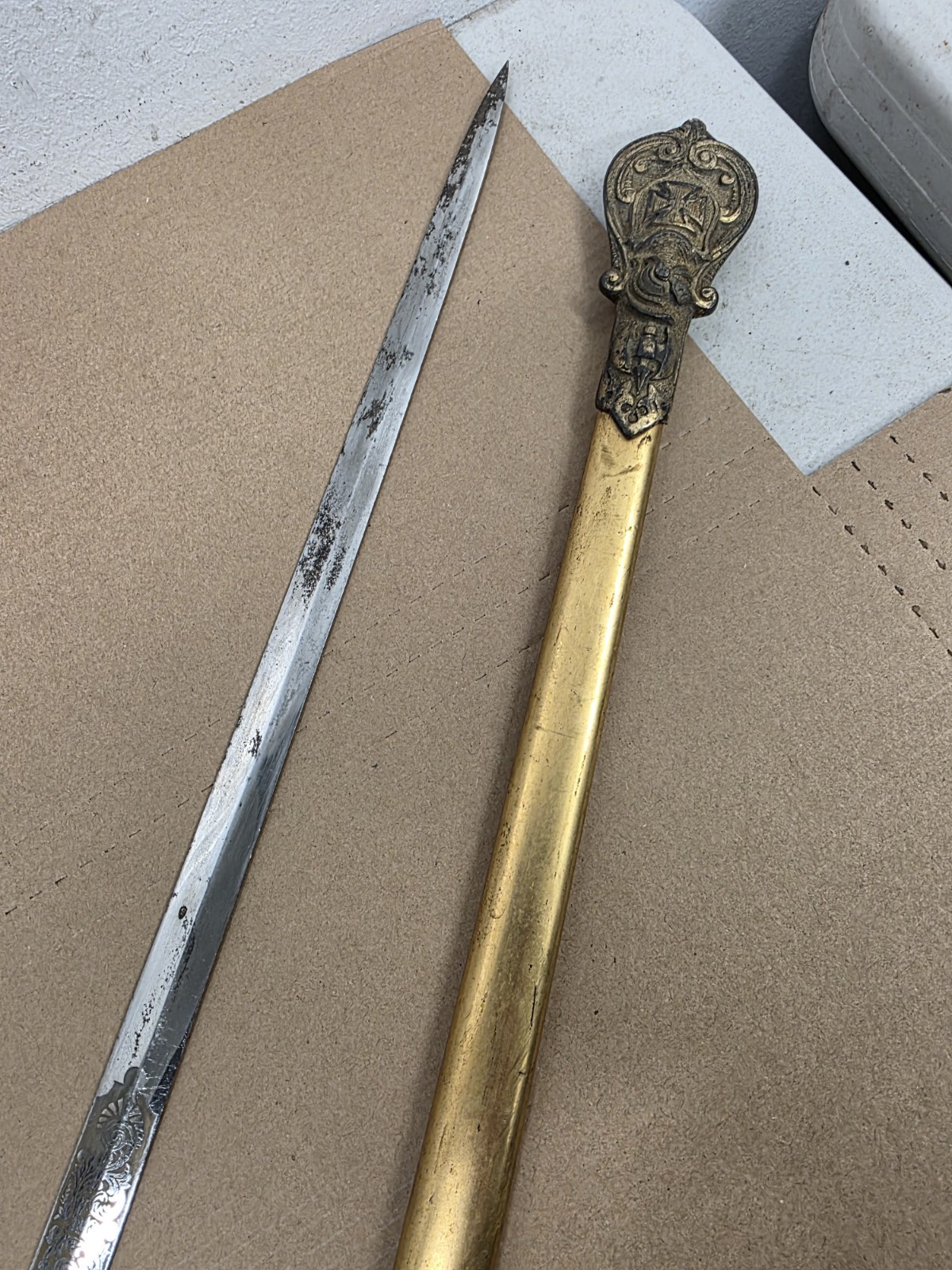 Vintage Late 1800s J.H. Wilson Knights Templar Ceremonial Sword Scrimshaw Handl