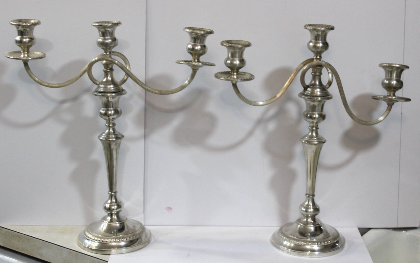 Pair Sterling Silver Preisner Candelabra Georgian 3 Arm Candlesticks 16" #743