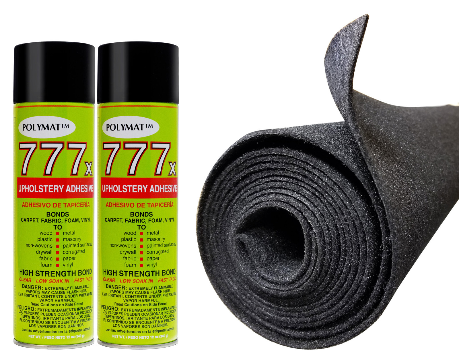 16FT x 45" CHARCOAL SPEAKER BOX CARPET + 2 777 CANS SPRAY GLUE ADHESIVE