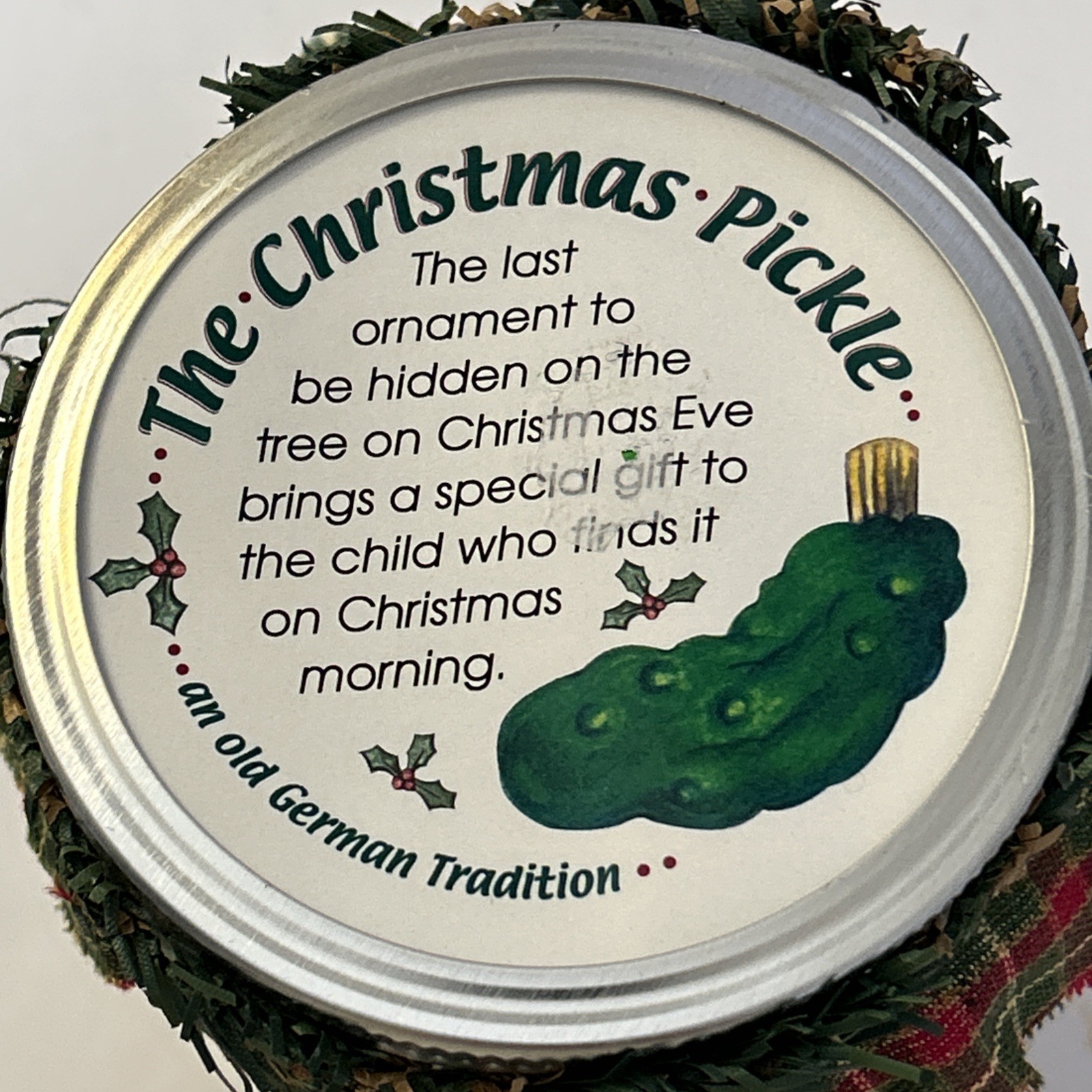 Vtg Byers Choice Caroler Pickle in Jar Adorable Gift! German Christmas Tradition