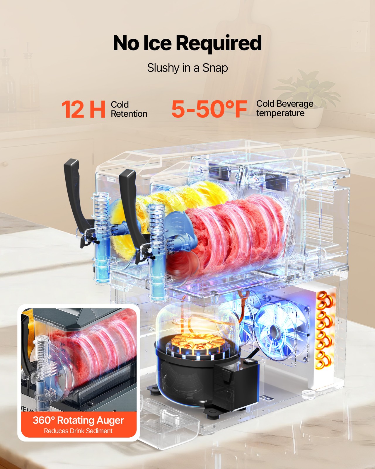 VEVOR Slushy Machine 4L/135oz No Ice Needed Frozen Drink Maker with Dual Tanks