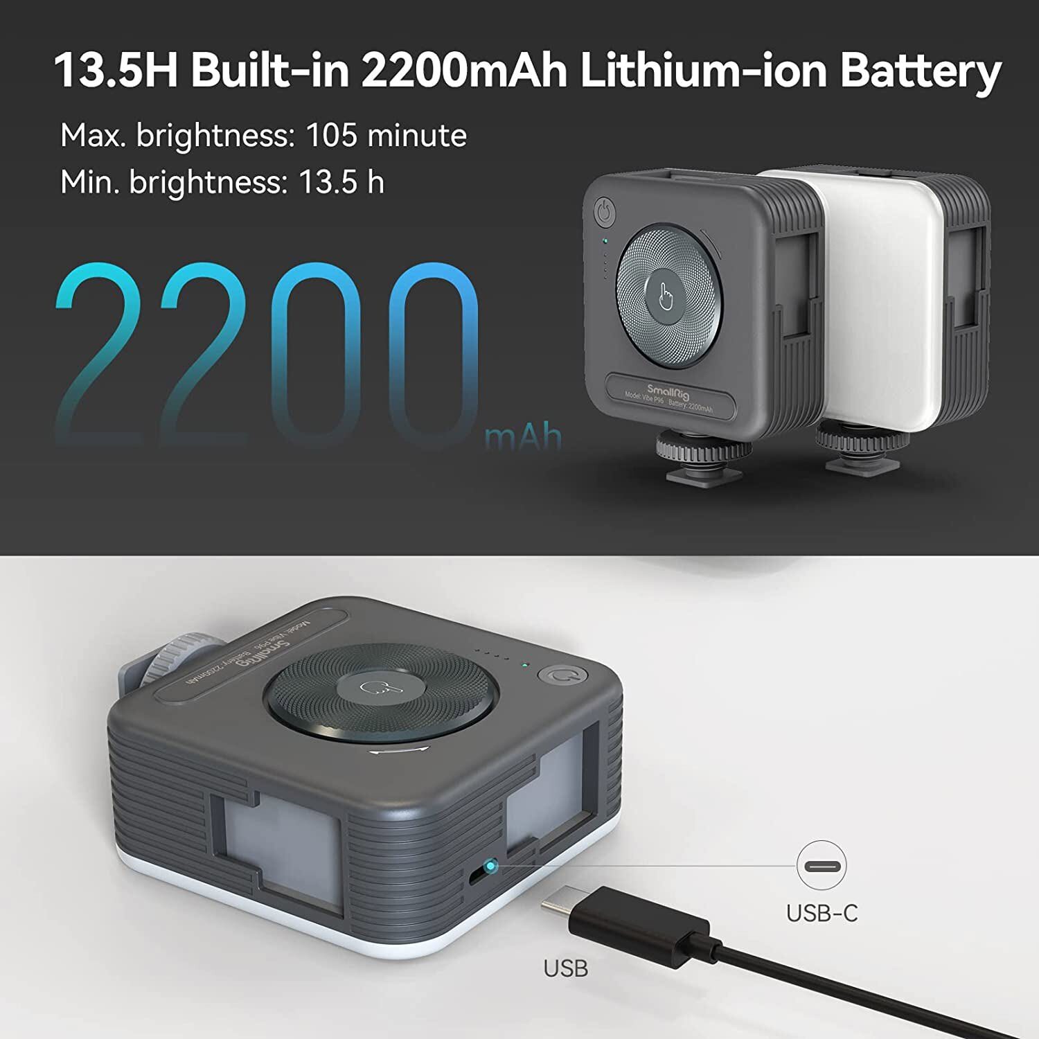 SmallRig P96 LED Video Light 2200mAh 2700-6500K Mini Vlog Camera / Phone Light