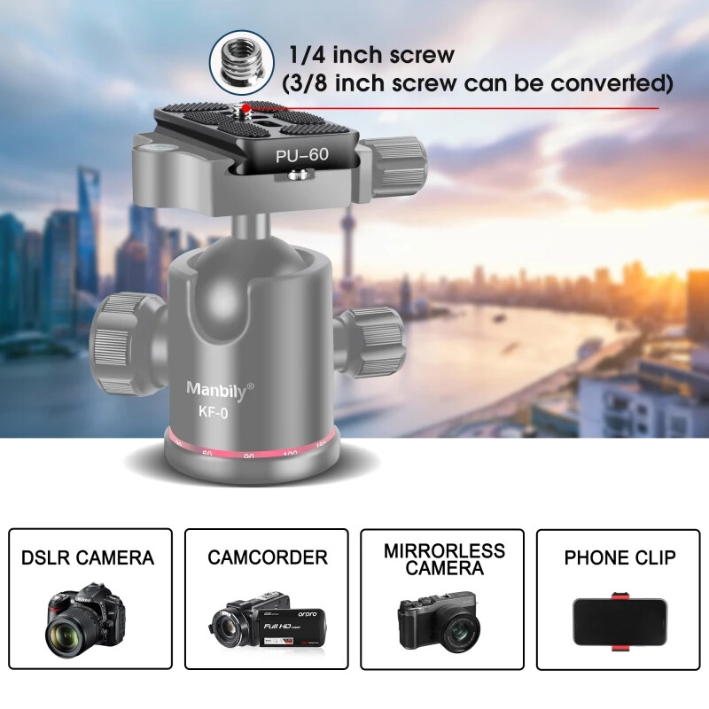 Manbily Pack Of 2 Tripod Head Quick Release Plates for Ball Head Tripod Adapter