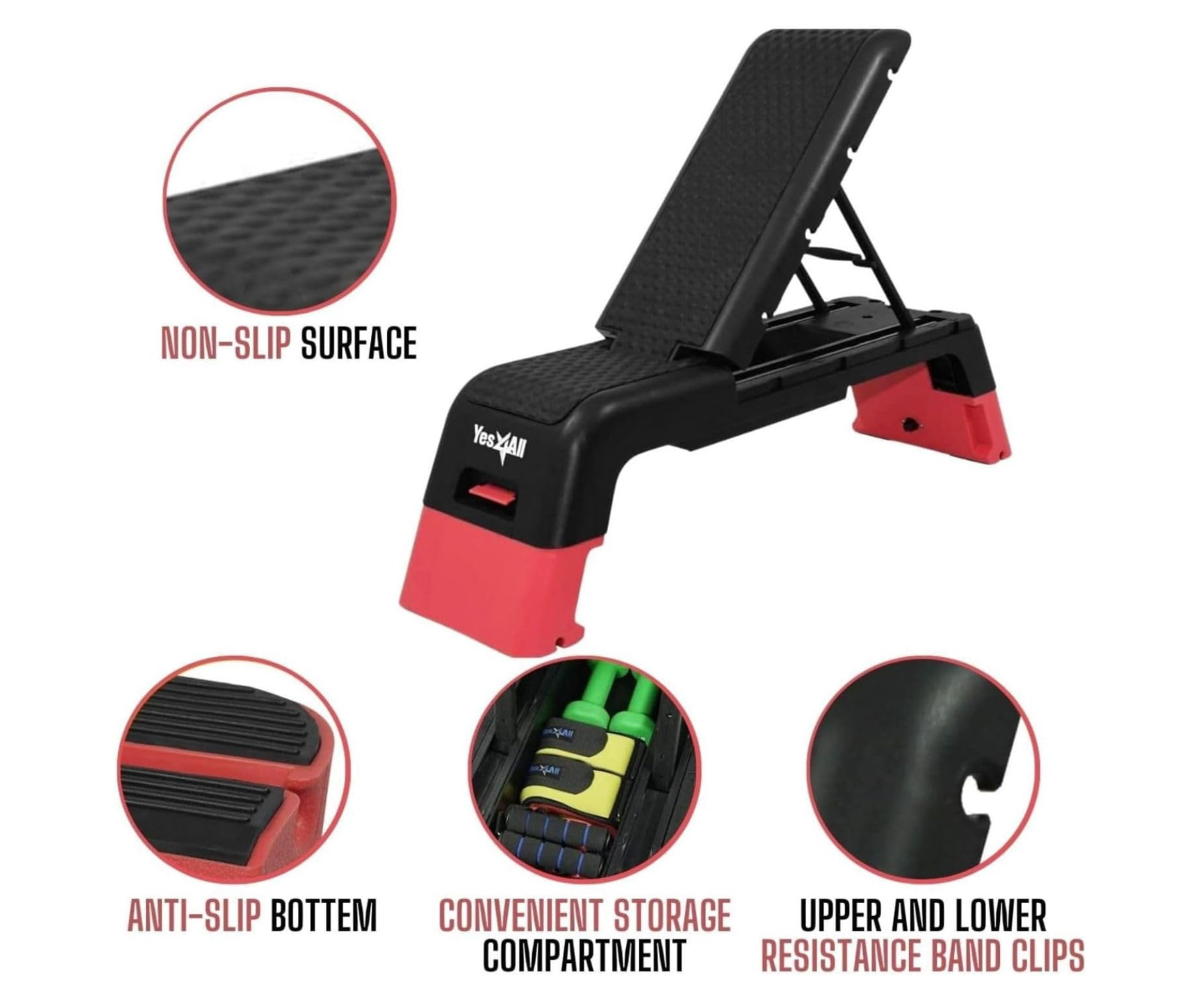 Yes4All Fitness Bench Workout Deck Aerobic Step Platform for Home Gym -Red/Black