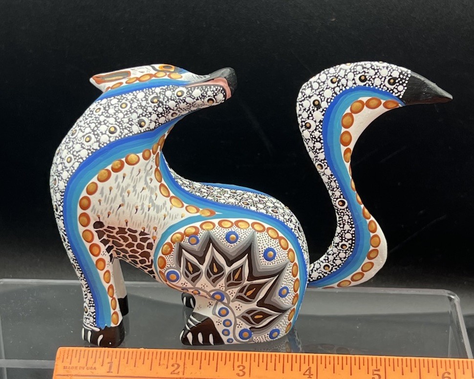 Alebrije Wooden Coyote Sculpture Painted By Margarita & Gabriela Sosa 4.5” X 6”