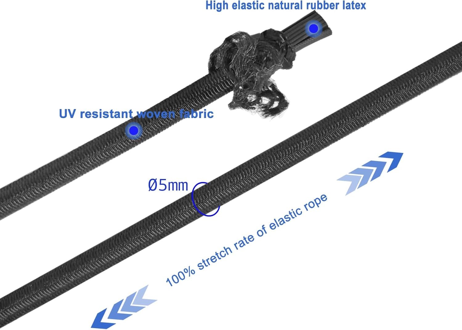 Elastic Bungee Shock Cord 3/16" and 50 Feet Length 3/16 inch X 50 feet, Black