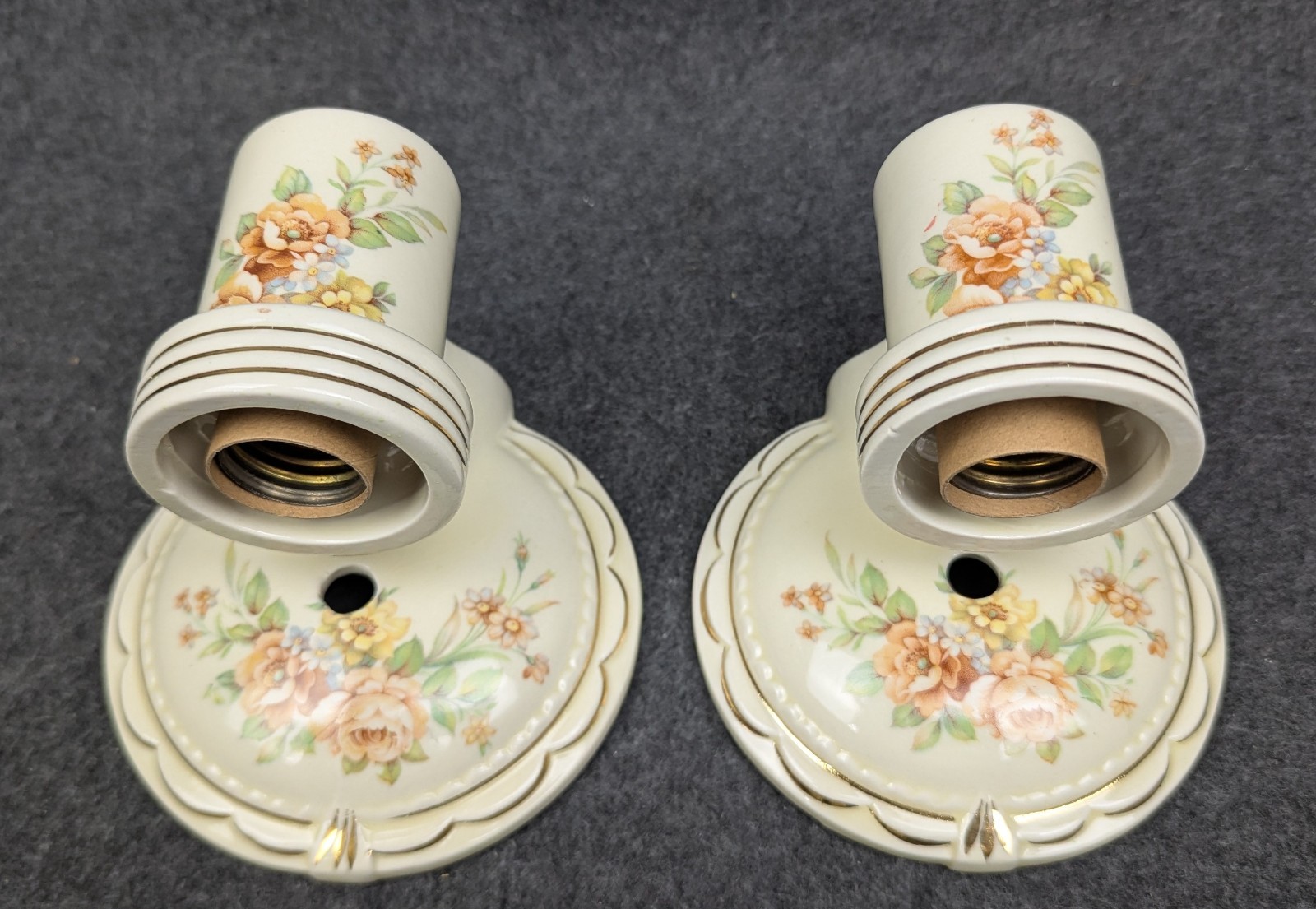 Restored Pair Porcelier Art Deco-MCM Porcelain Sconces, Glass Shades, Excellent!
