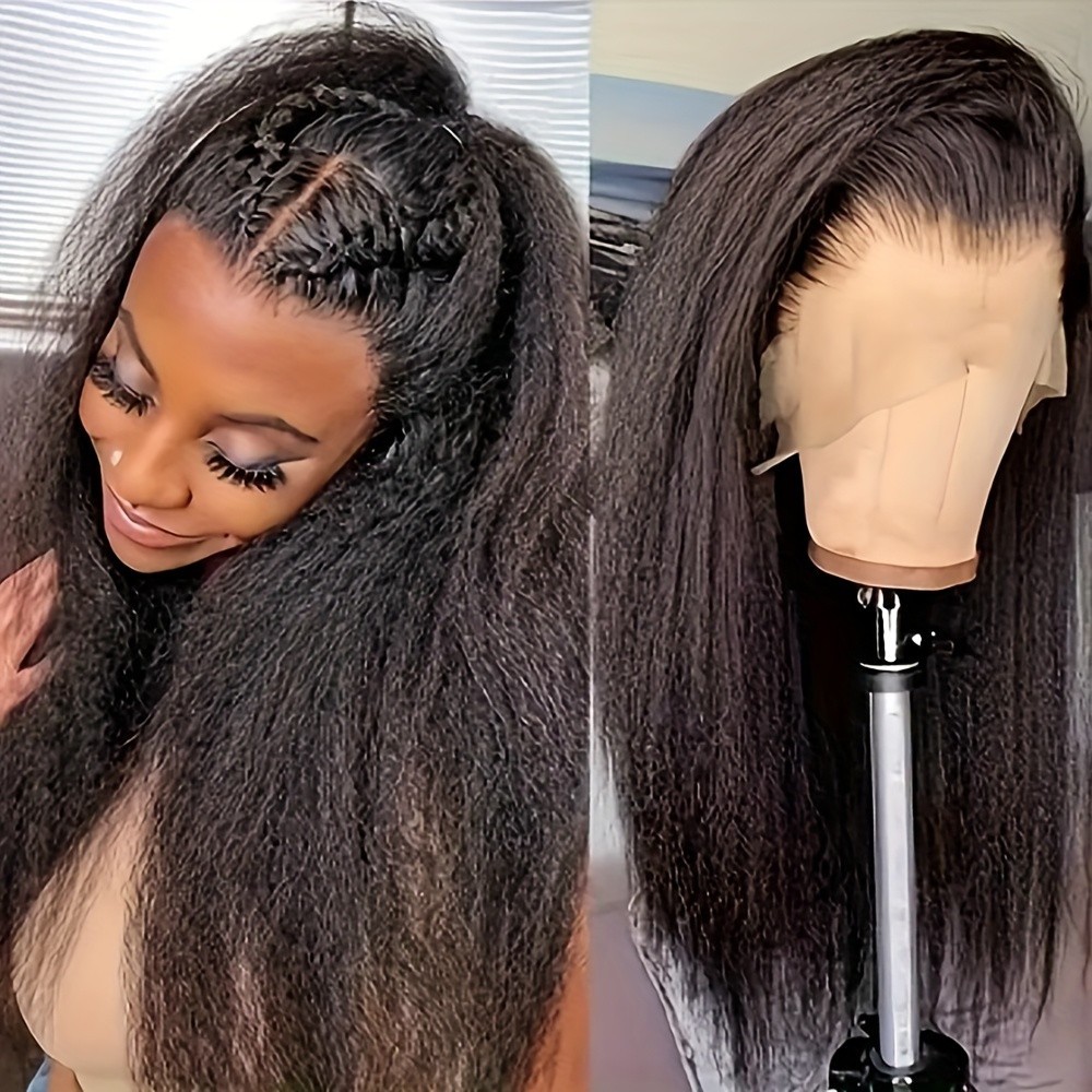 Long Natural Black Yaki Straight Lace Front Wigs Pre Plucked for Women Daily Use