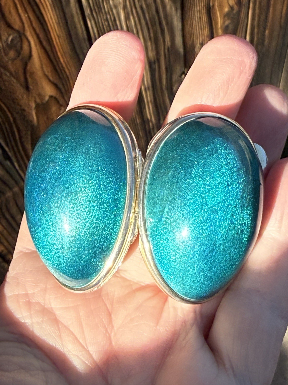 Antique Hallmarked Turquoise Enameled Sterling Silver Egg Trinket Box