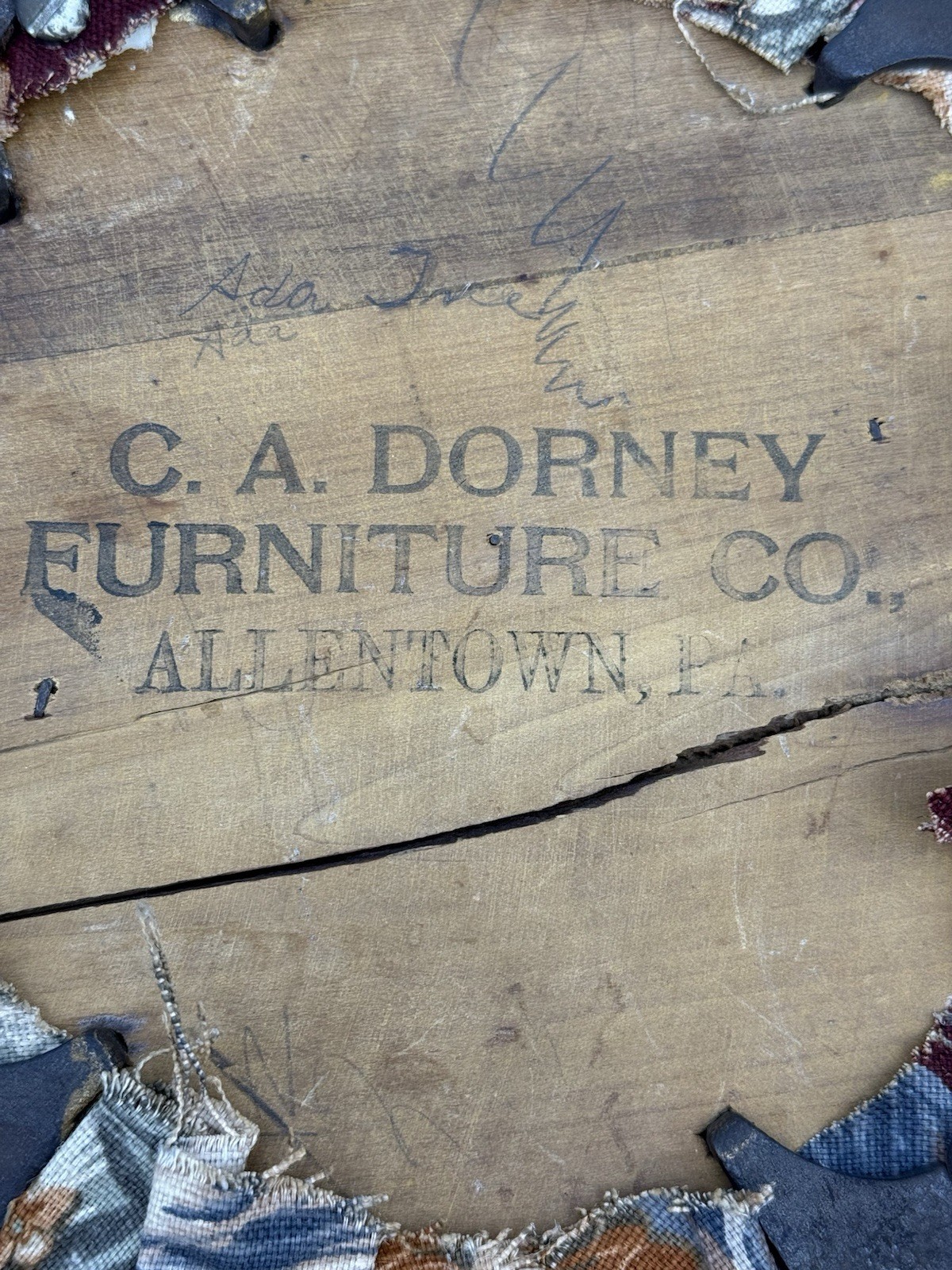 Victorian Cast Iron Wood Foot Stool w Original Upholstery C. A. Dorney Furniture