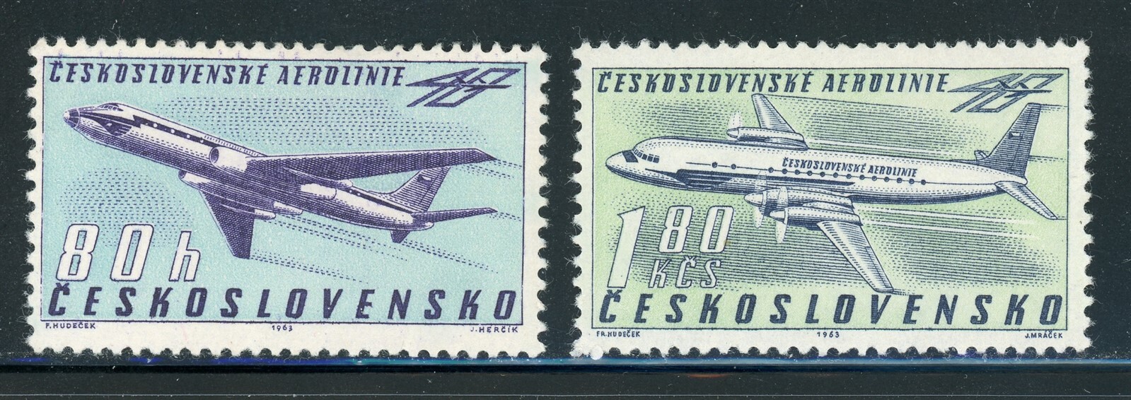 CZECHOSLOVAKIA MNH: Scott #1178-1179 40th Ann Airlines (1963) $$