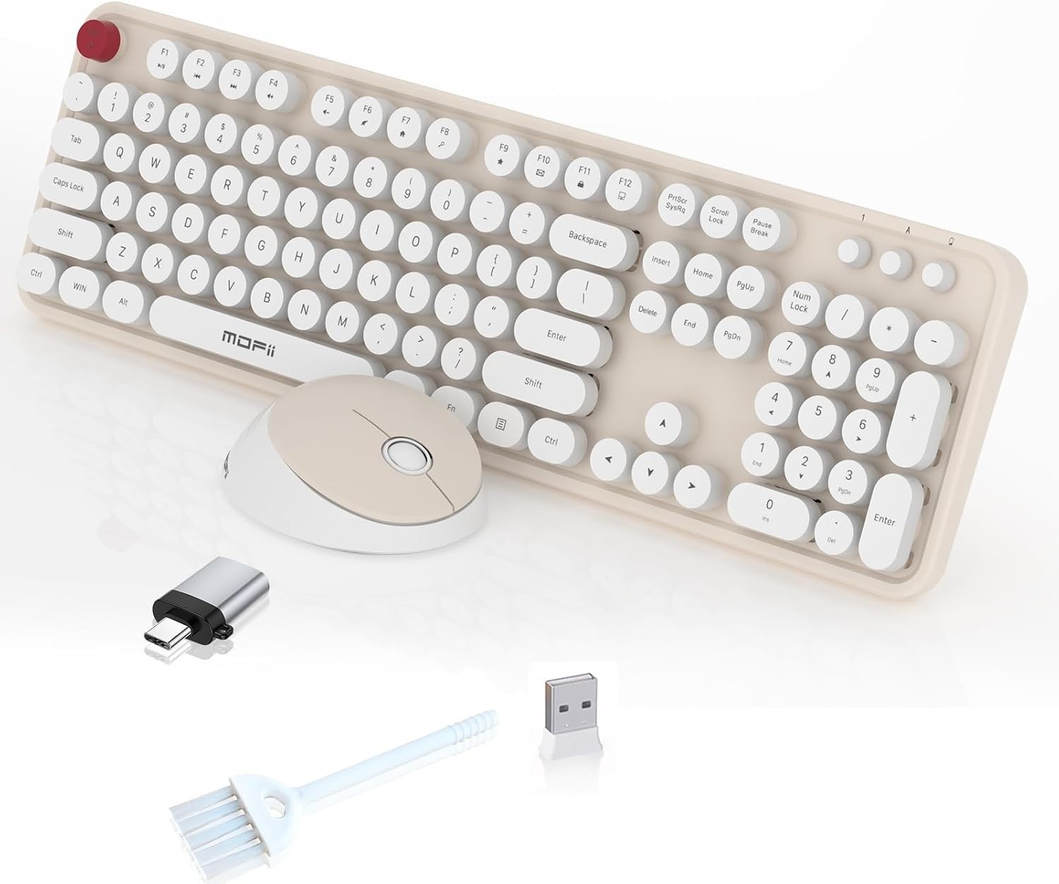 Wireless Keyboard and Mouse Combo Ergonomic White 104 Keys for PC/Laptop/Phone
