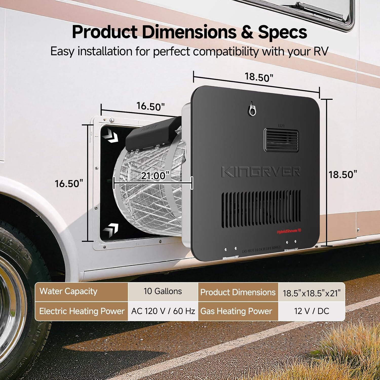 10 Gallon RV Water Heater Dual Fuel 1440W Electric & 12000 BTU Gas Hot Water