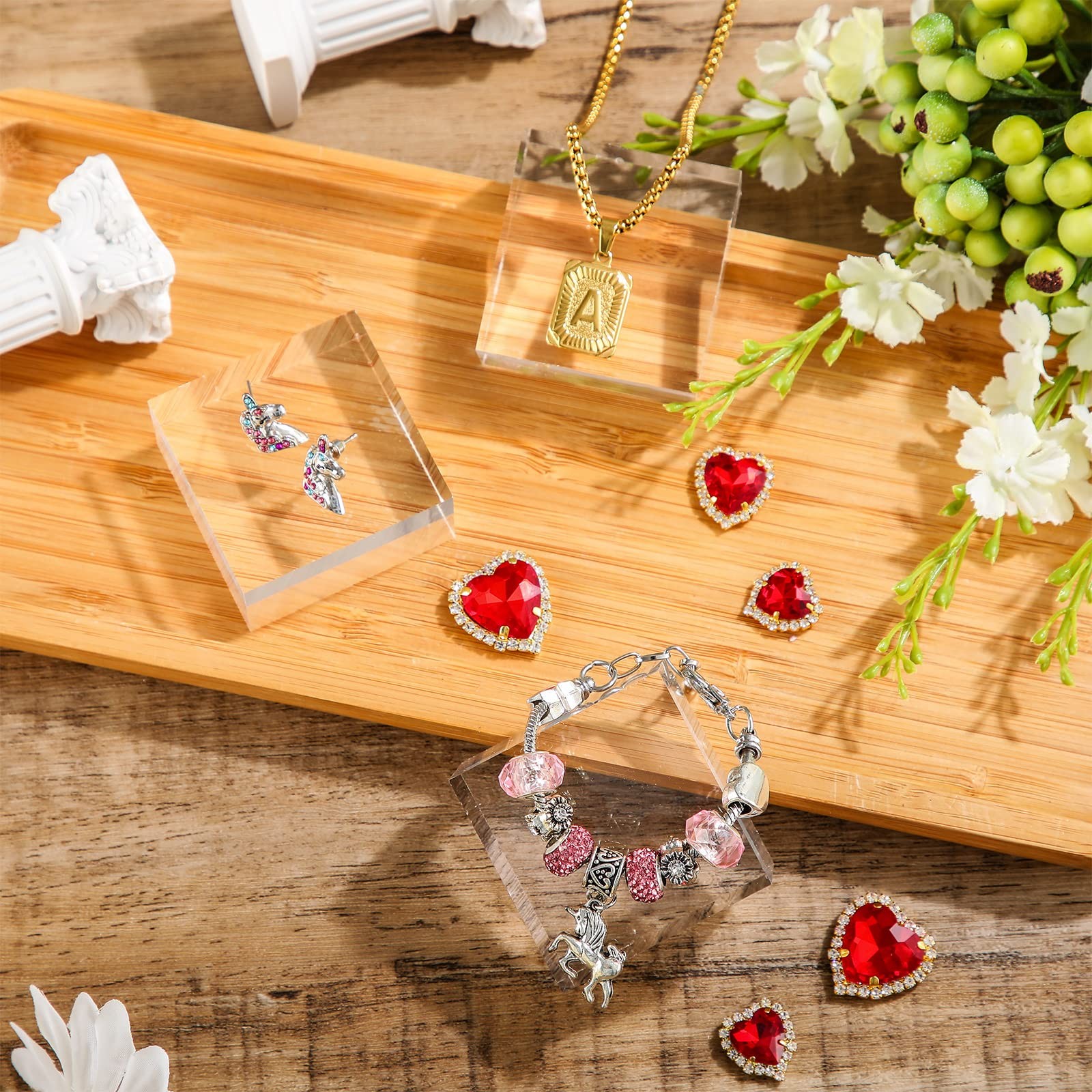 "4 PCS Acrylic Square Display Blocks 2x1"" Clear Polished Cube Jewelry Stand"