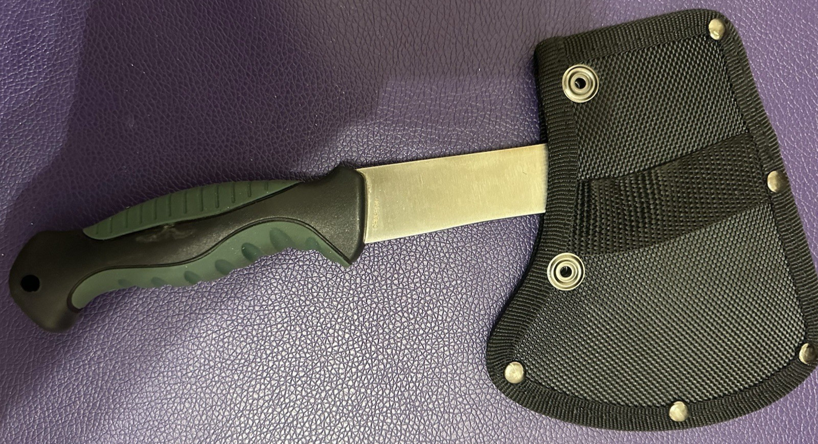 Utica .23" Thick 5.7" Hatchet Axe with Sheath Holster Green Rubberized Handle