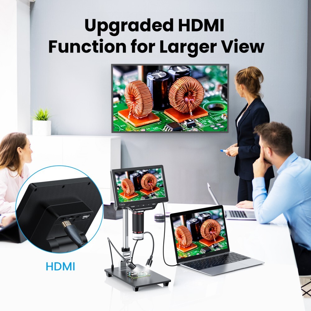 Elikliv 7'' Digital Microscope 10-1300X 16MP 1080P USB Coin Magnifier with Light