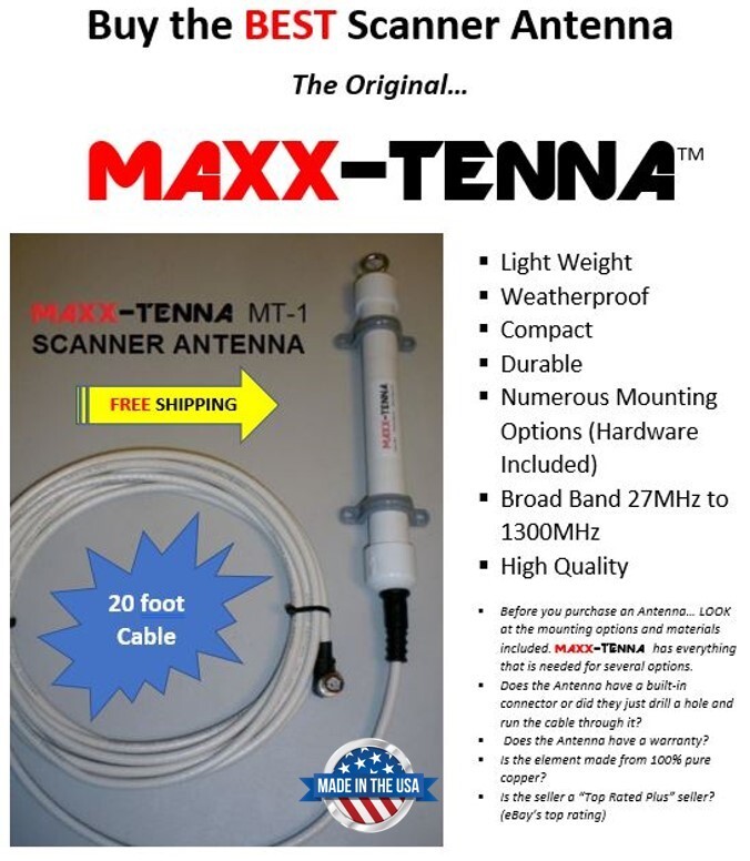 MAXX-TENNA in/outdoor Police, Fire, EMS, Air, Marine Scanner Antenna & 20' cable