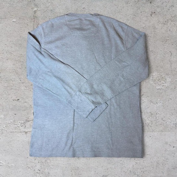 Mens vintage grey faded thermal waffle knit grunge Y2K Henley Longsleeve