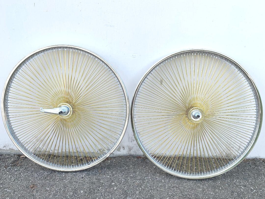 CHROME BICYCLE 26" STEEL WHEELSET 140 GOLD SPOKES LOWRIDER CRUISER BIKES