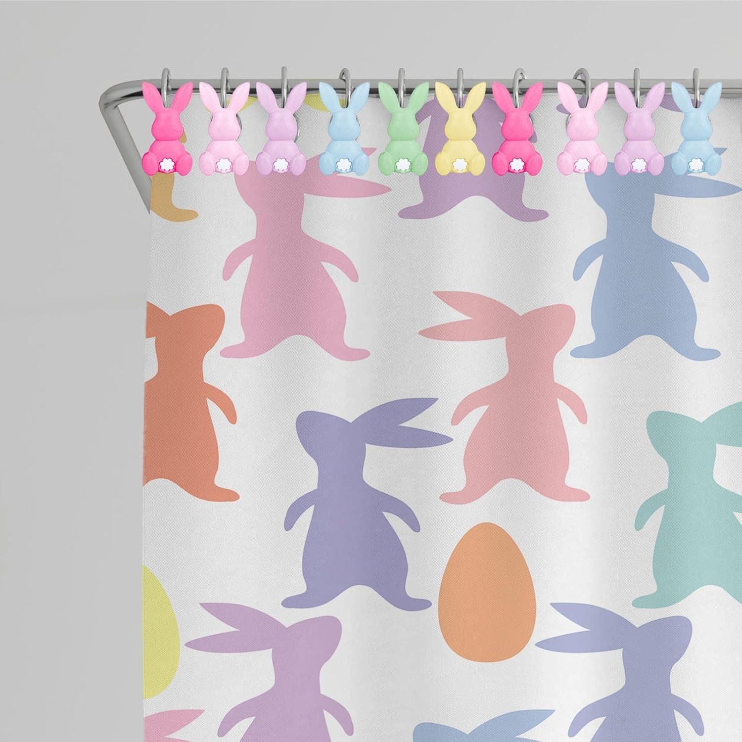 12Pcs Easter Rabbit Shower Curtain Hooks Bunny Curtain Rod Rings Spring Resin Cu