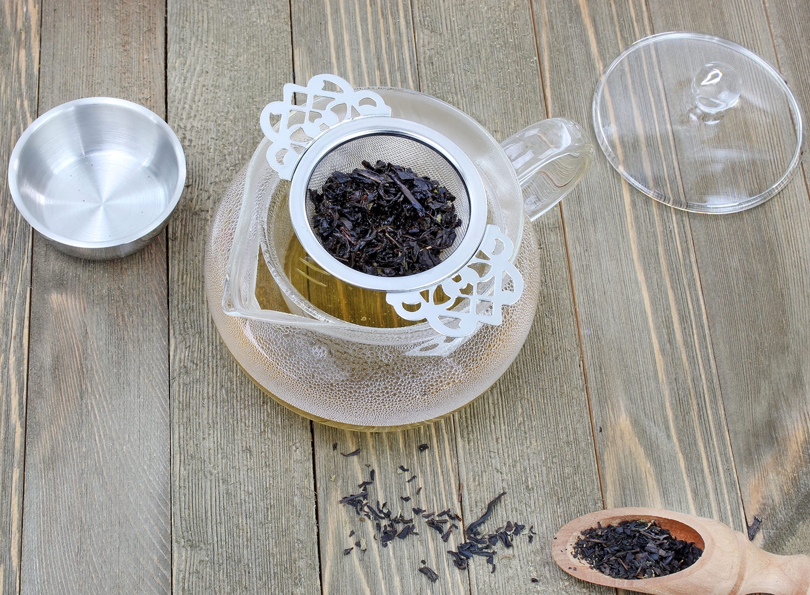 Empress Tea Strainers with Drip Bowls, 2pk Stainless Steel for Loose Leaf Tea